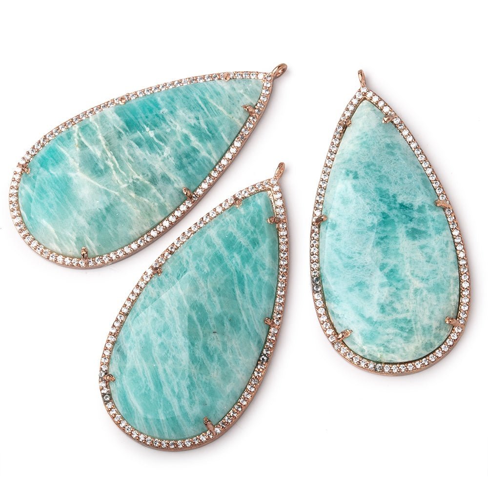 49x25mm Antique Rose Gold CZ Bezel Amazonite Pear Pendant 1 Focal Bead