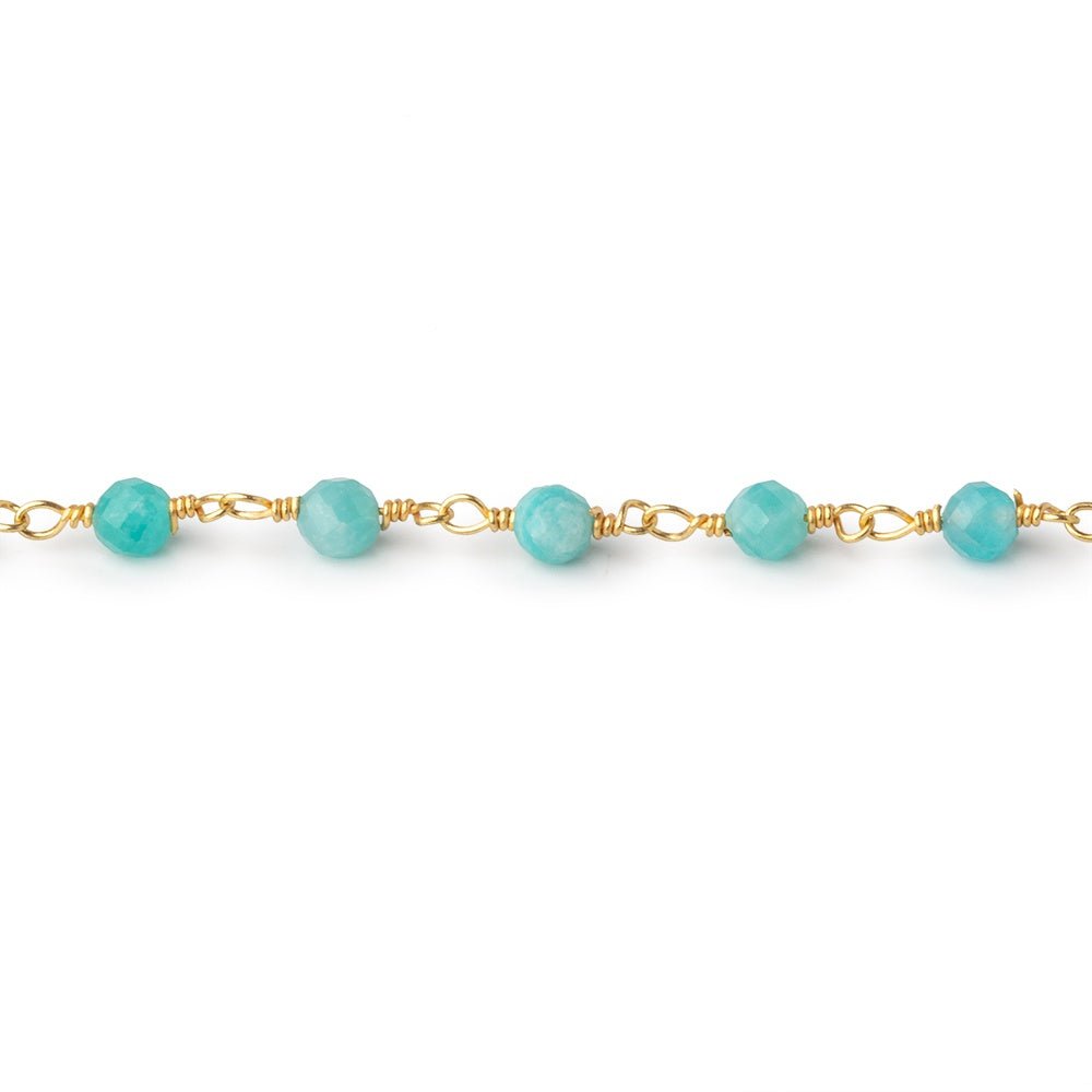 4mm Amazonite Micro Faceted Rounds on Gold Plated Chain