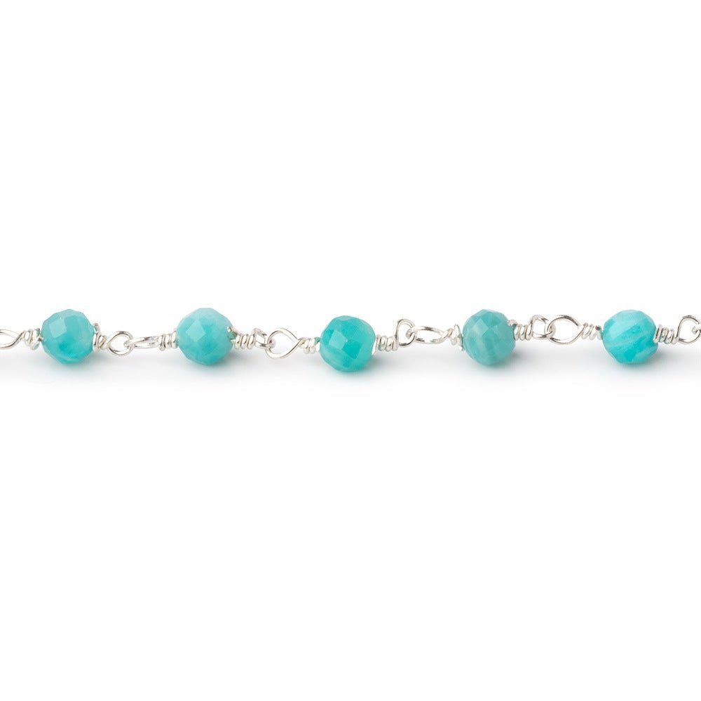 4mm Amazonite Micro Faceted Rounds on Silver Plated Chain