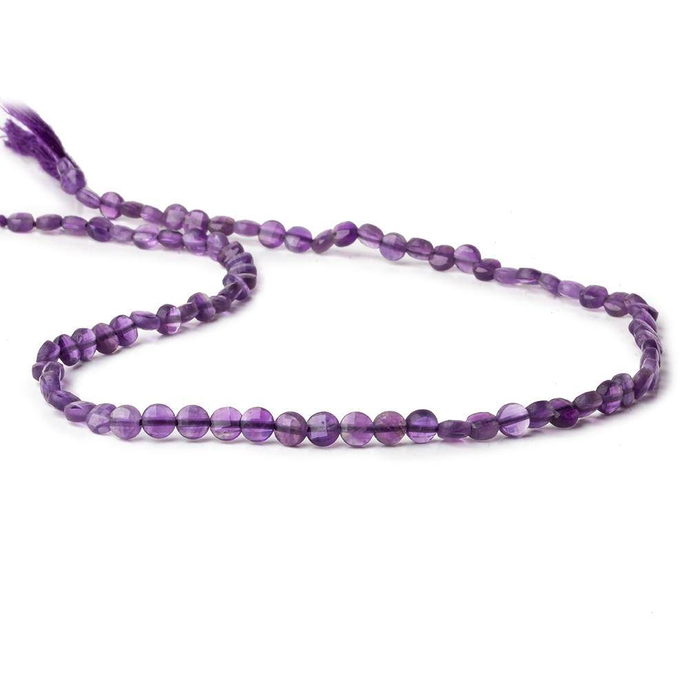 4mm Amethyst checkerboard calibrated faceted coins 12.5 inch 85 beads AAA