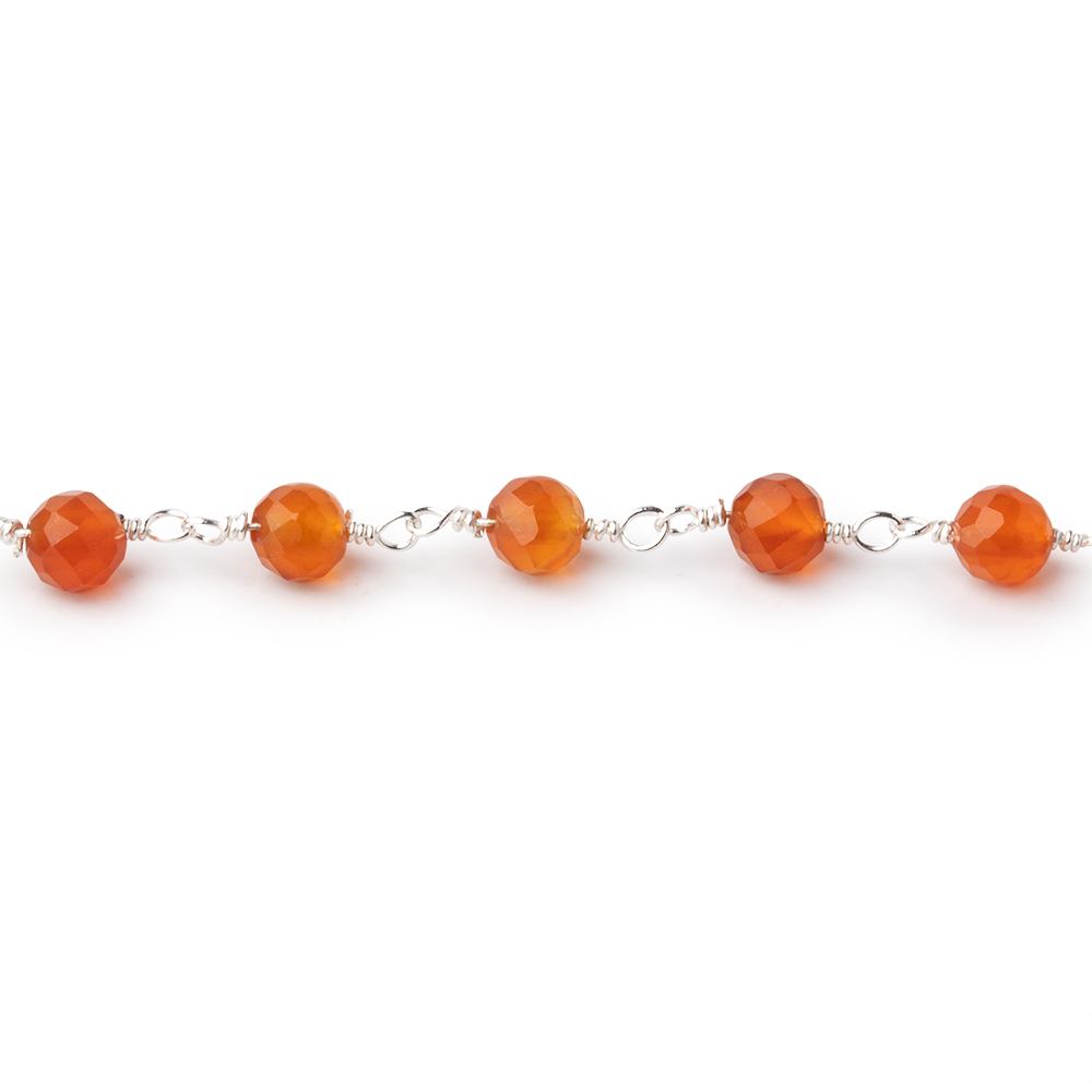 4mm Carnelian Micro Faceted Rounds on Silver Plated Chain