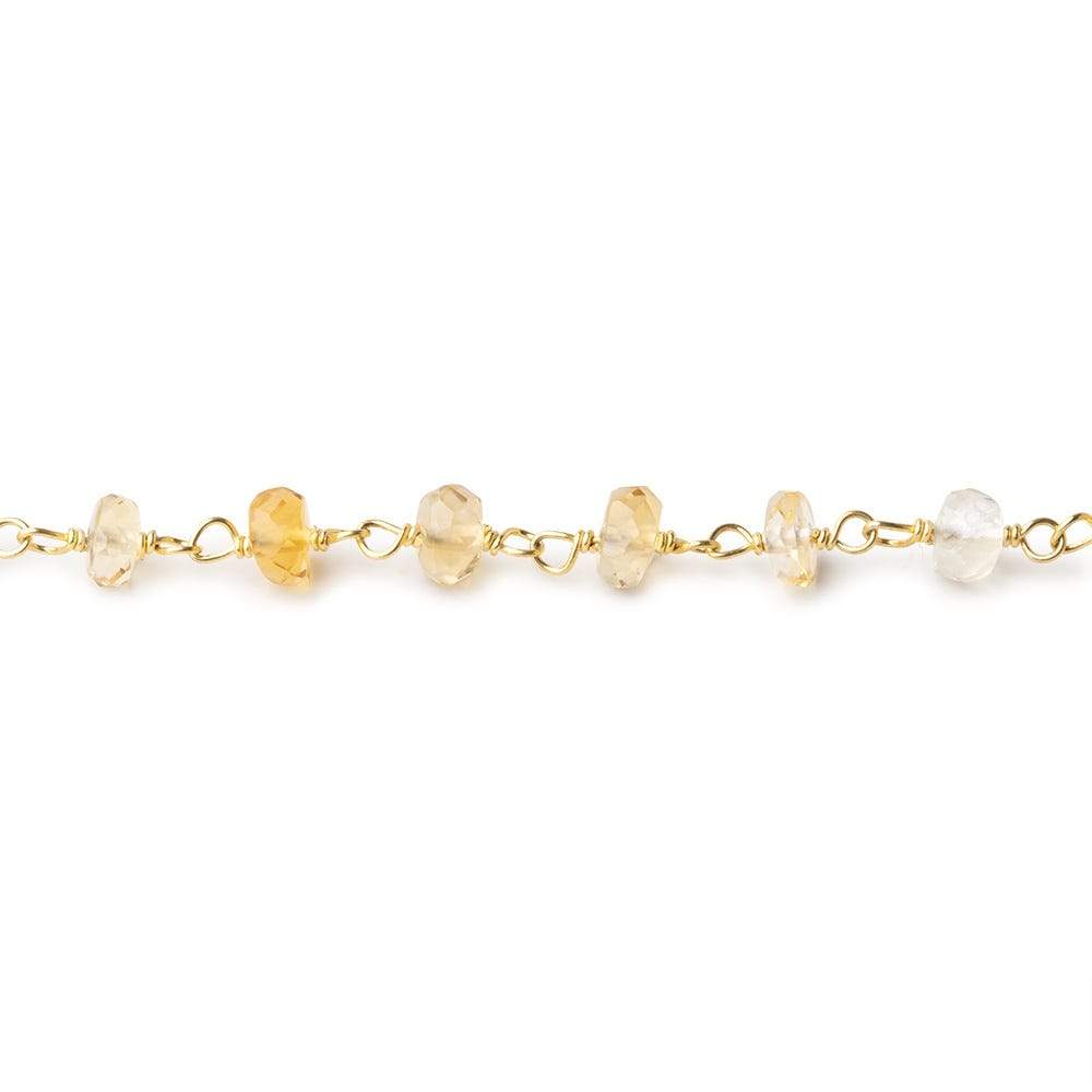 4mm Citrine and Crystal Quartz faceted rondelle Vermeil Chain by the foot 40 pieces