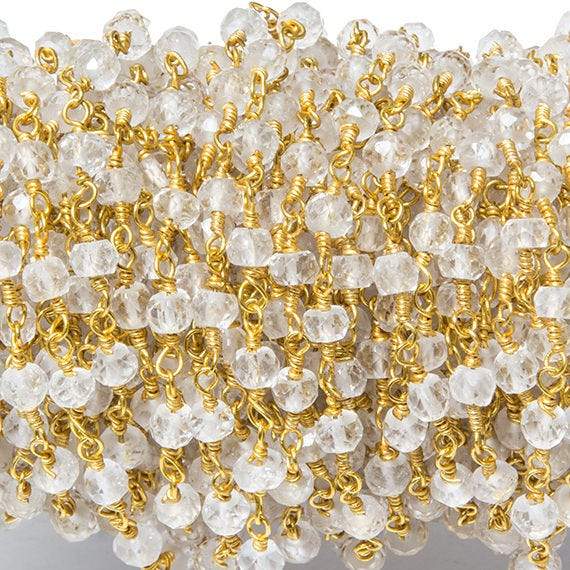 4mm Crystal Quartz rondelle Gold plated Chain sold by the foot 34 pieces