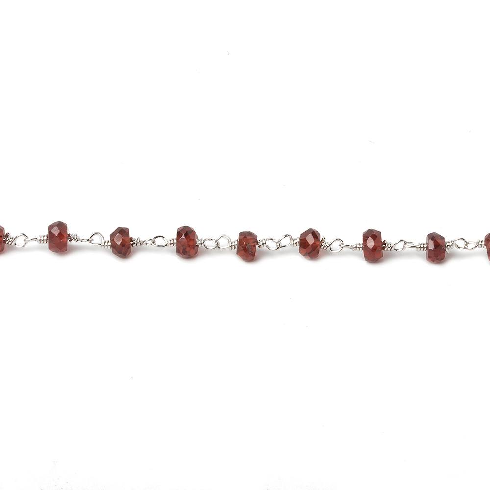 4mm Garnet faceted rondelle Silver plated Chain by the foot 39 beads