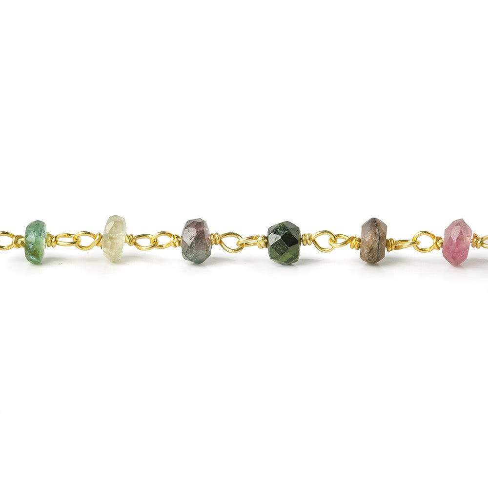 4mm Green and Pink Tourmaline faceted rondelle Vermeil Chain by the foot