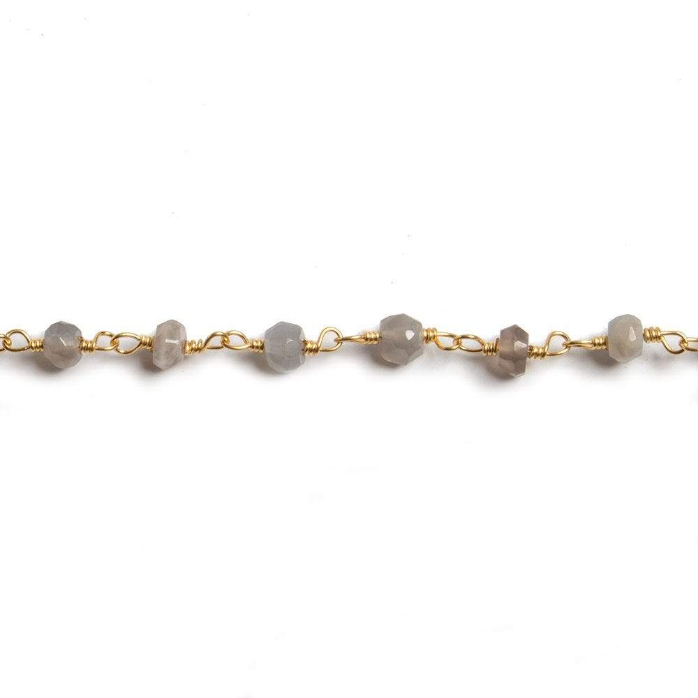 4mm Grey Moonstone faceted rondelle Gold Chain by the foot 34 pieces