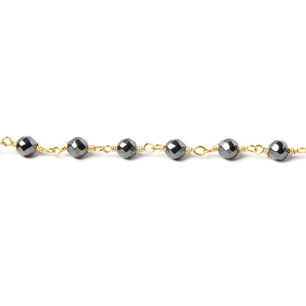 4mm Hematite faceted round Gold Chain by the foot 31 pcs