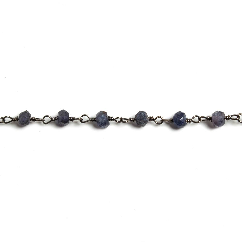 4mm Iolite faceted rondelle Black Gold Chain by the foot 34 pieces
