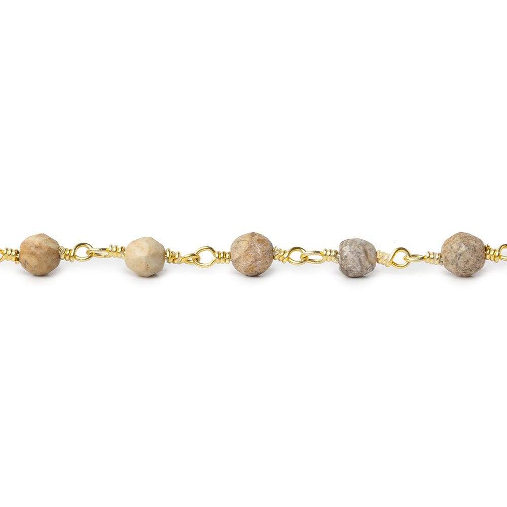 4mm Jasper faceted rounds Gold plated Wire Wrapped Chain