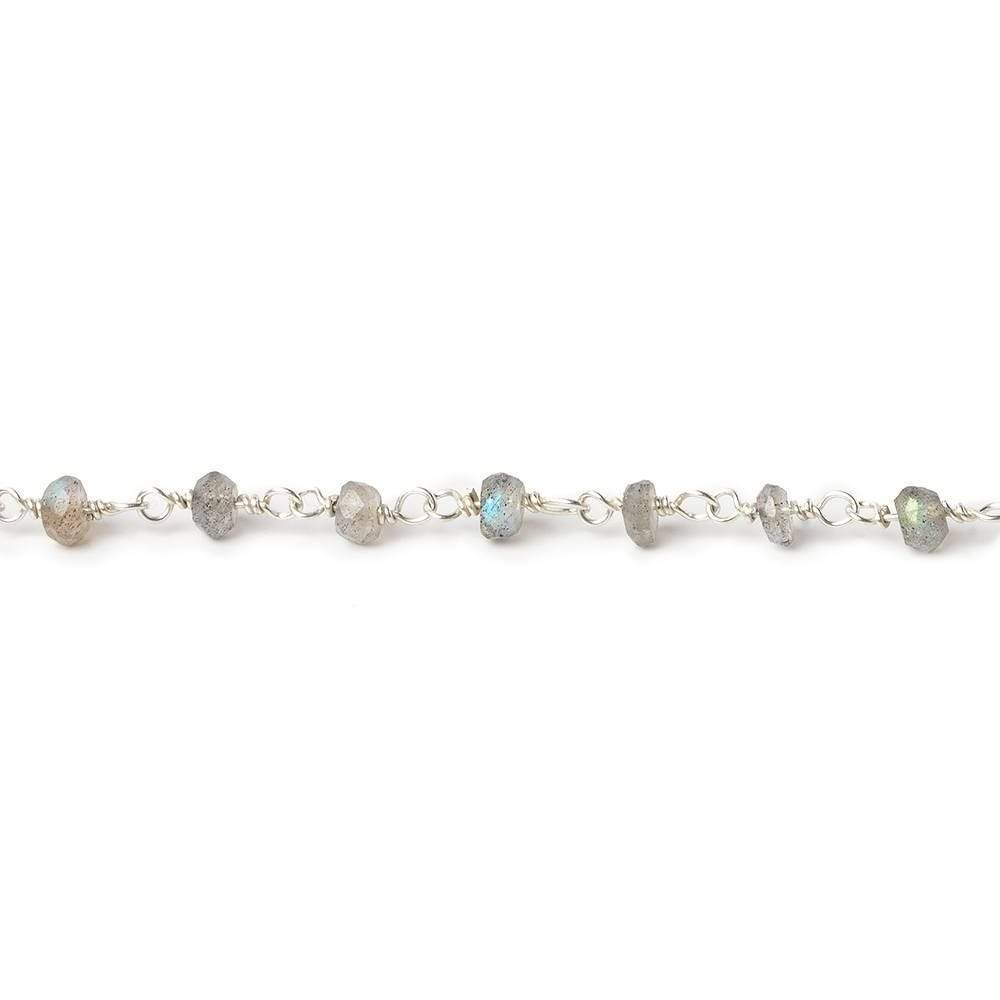 4mm Labradorite faceted rondelle .925 Silver Chain by the foot 34 pcs