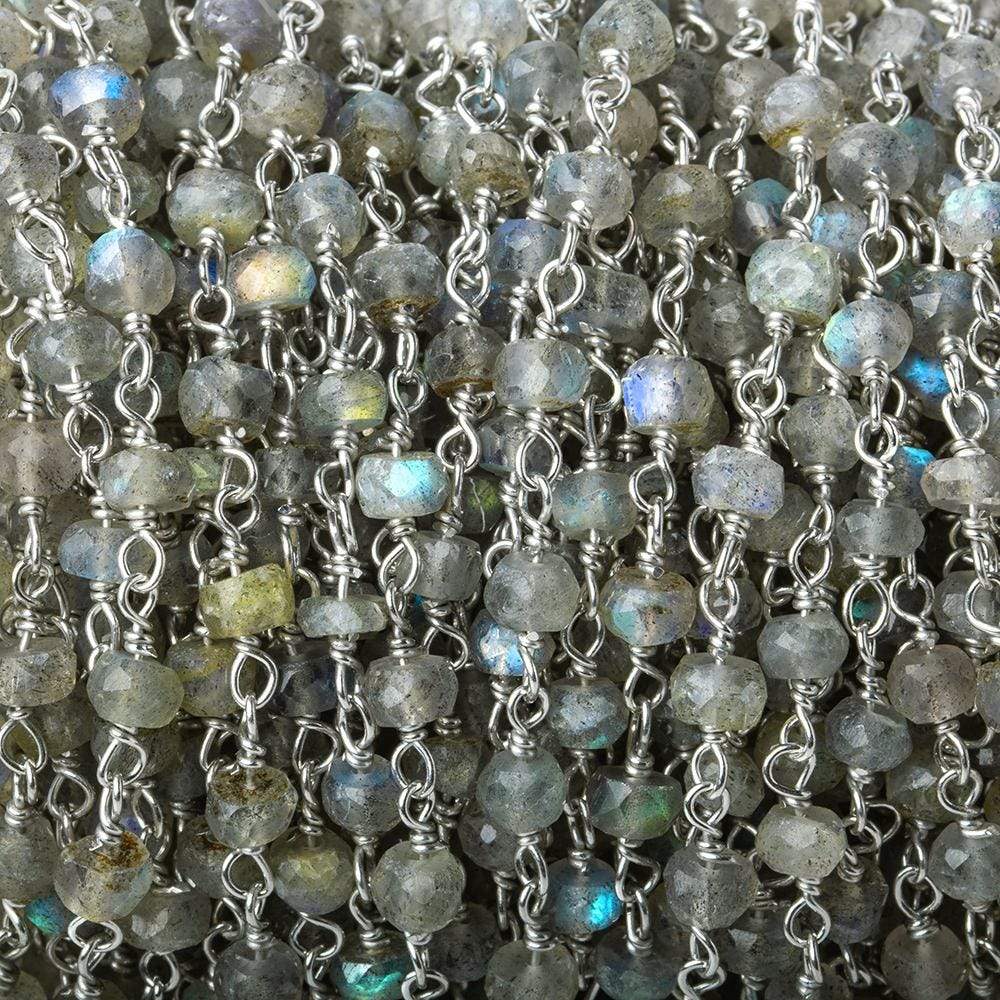 4mm Labradorite faceted rondelle Silver .925 Chain by the foot AA grade