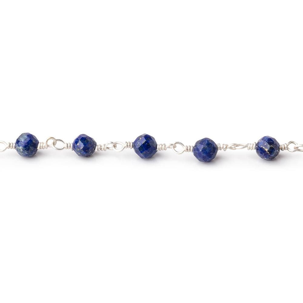 4mm Lapis Lazuli Micro Faceted Rounds on Silver Plated Chain