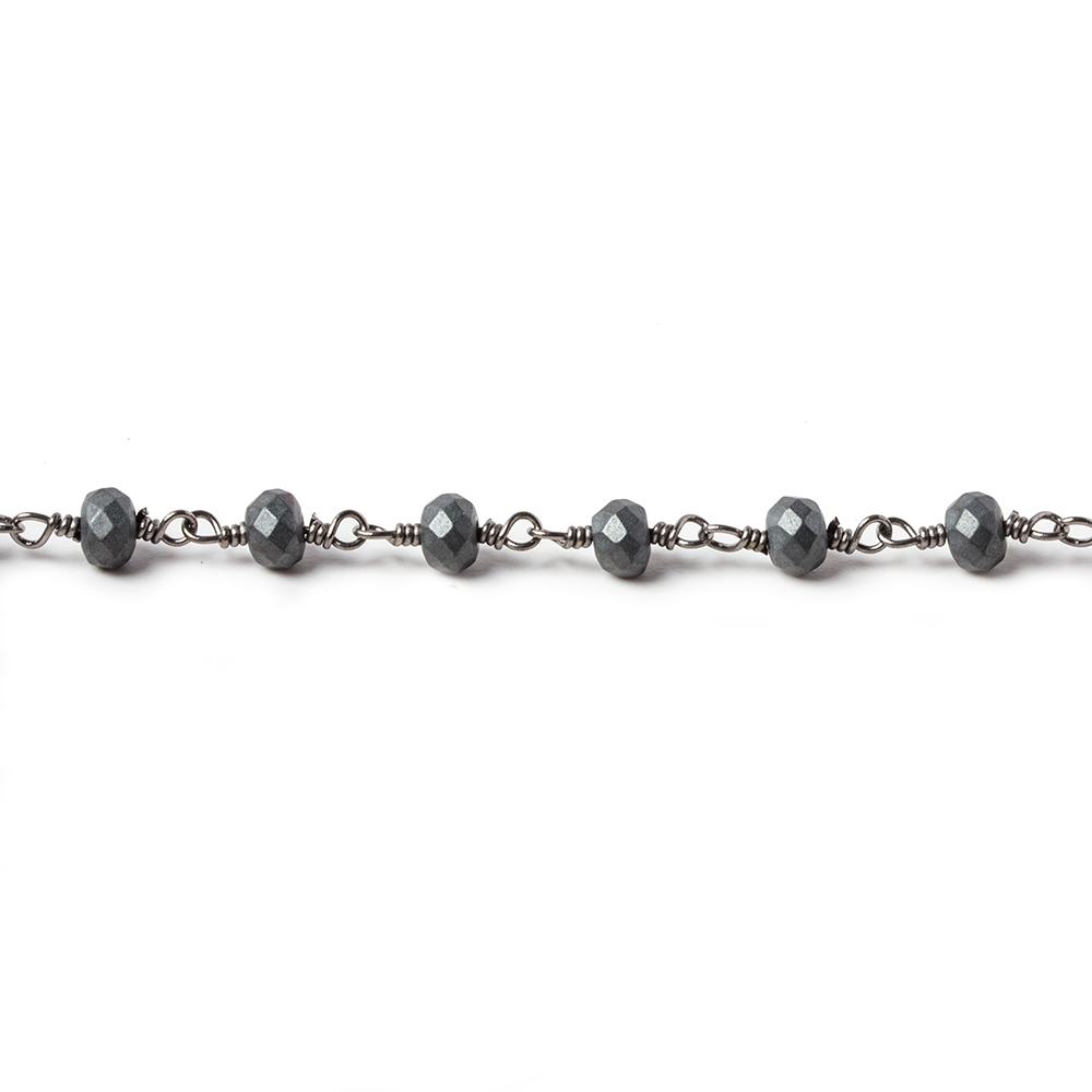 4mm Matte Hematite faceted rondelle Black Gold chain by the foot 35 pieces