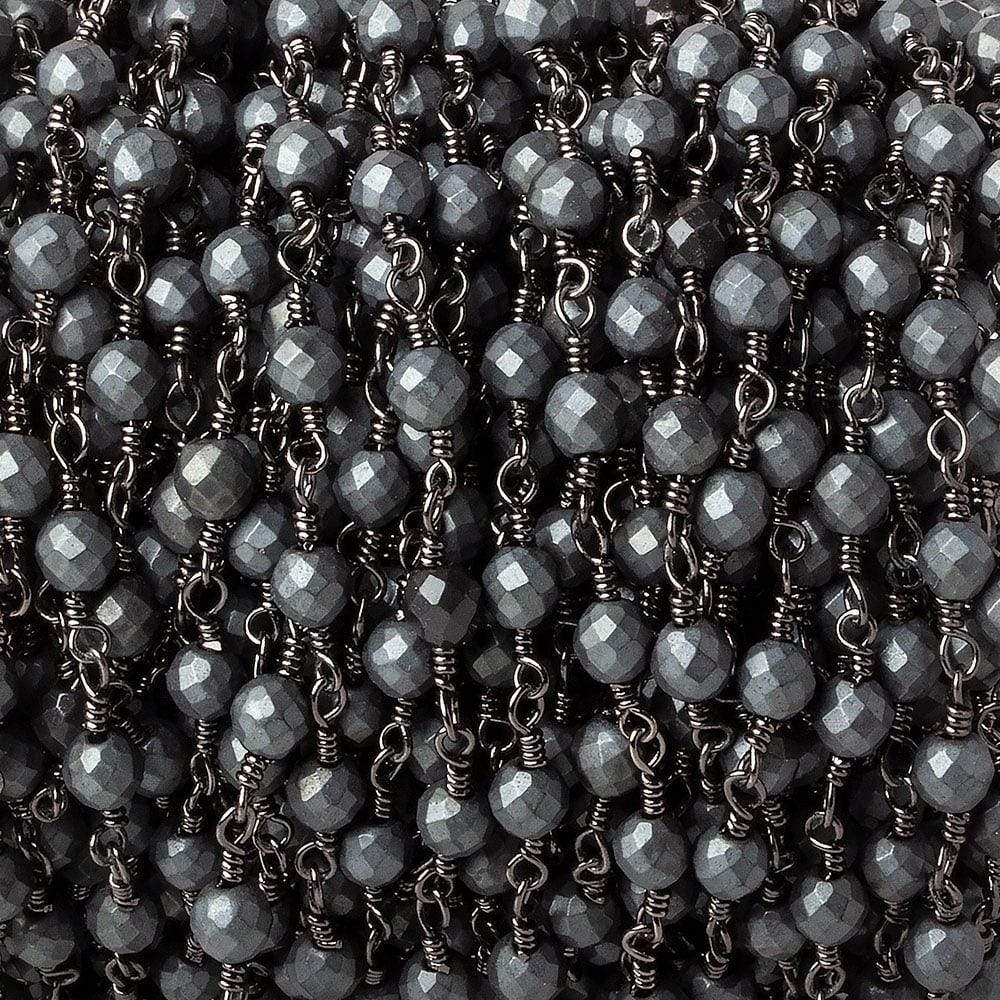 4mm Matte Hematite faceted round Black Gold chain by the foot 32 pieces