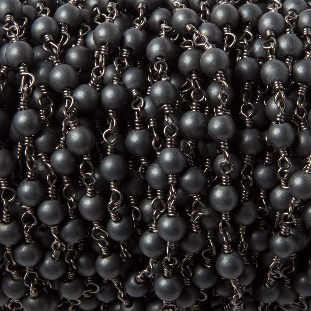 4mm Matte Hematite plain round Black Gold Chain by the foot 27 pcs