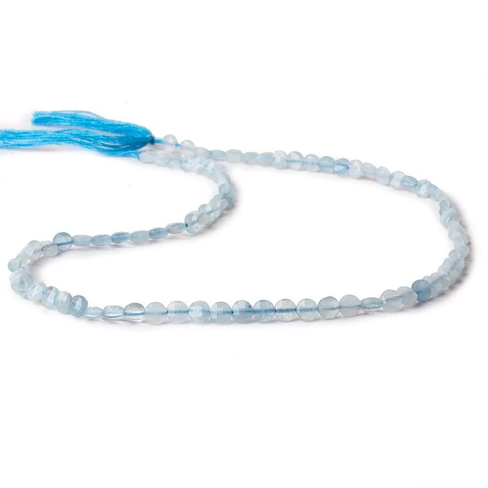 4mm Milky Aquamarine checkerboard calibrated faceted coins 12.5 inch 85 beads AAA