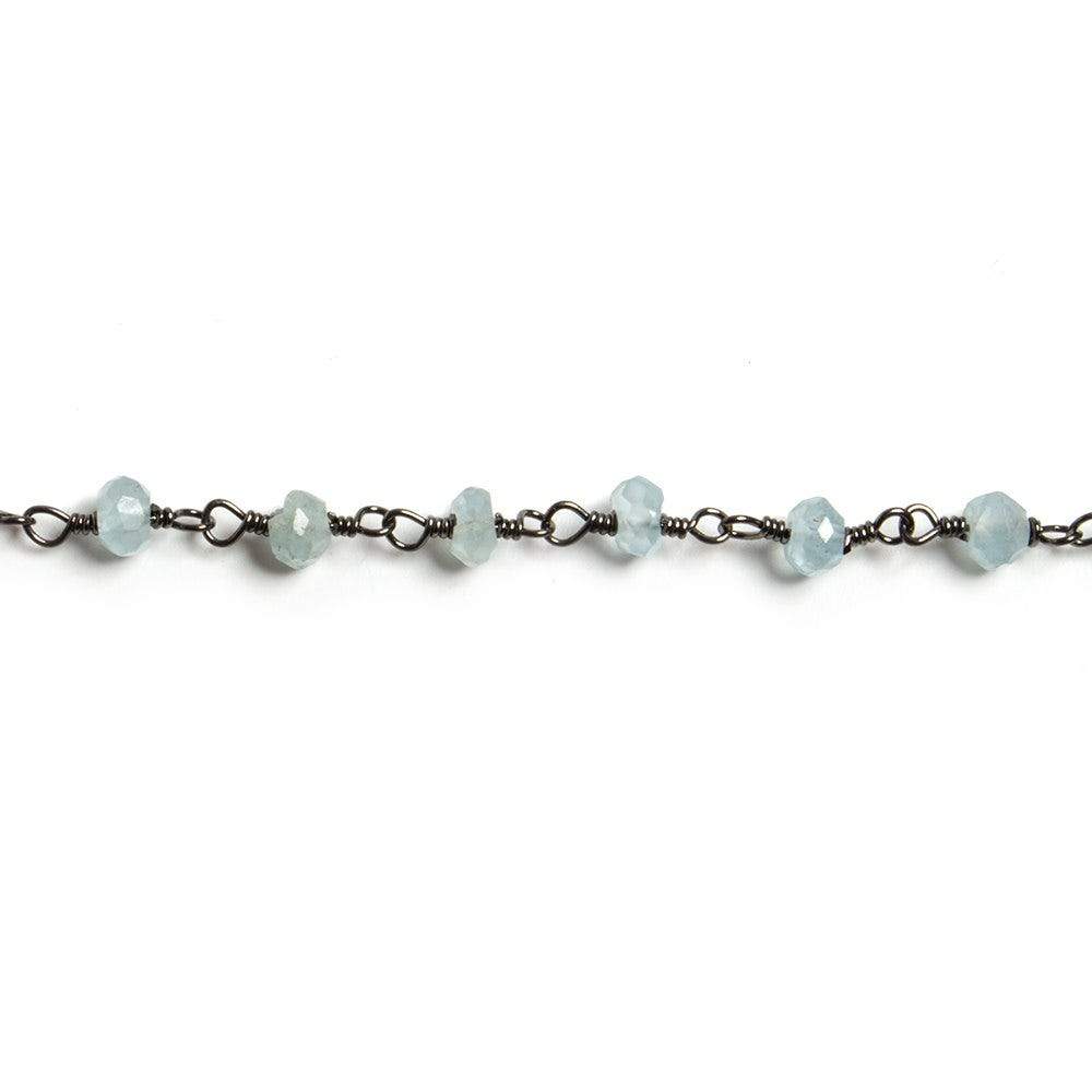 4mm Milky Aquamarine faceted rondelle Black Gold Chain by the foot 34 pieces