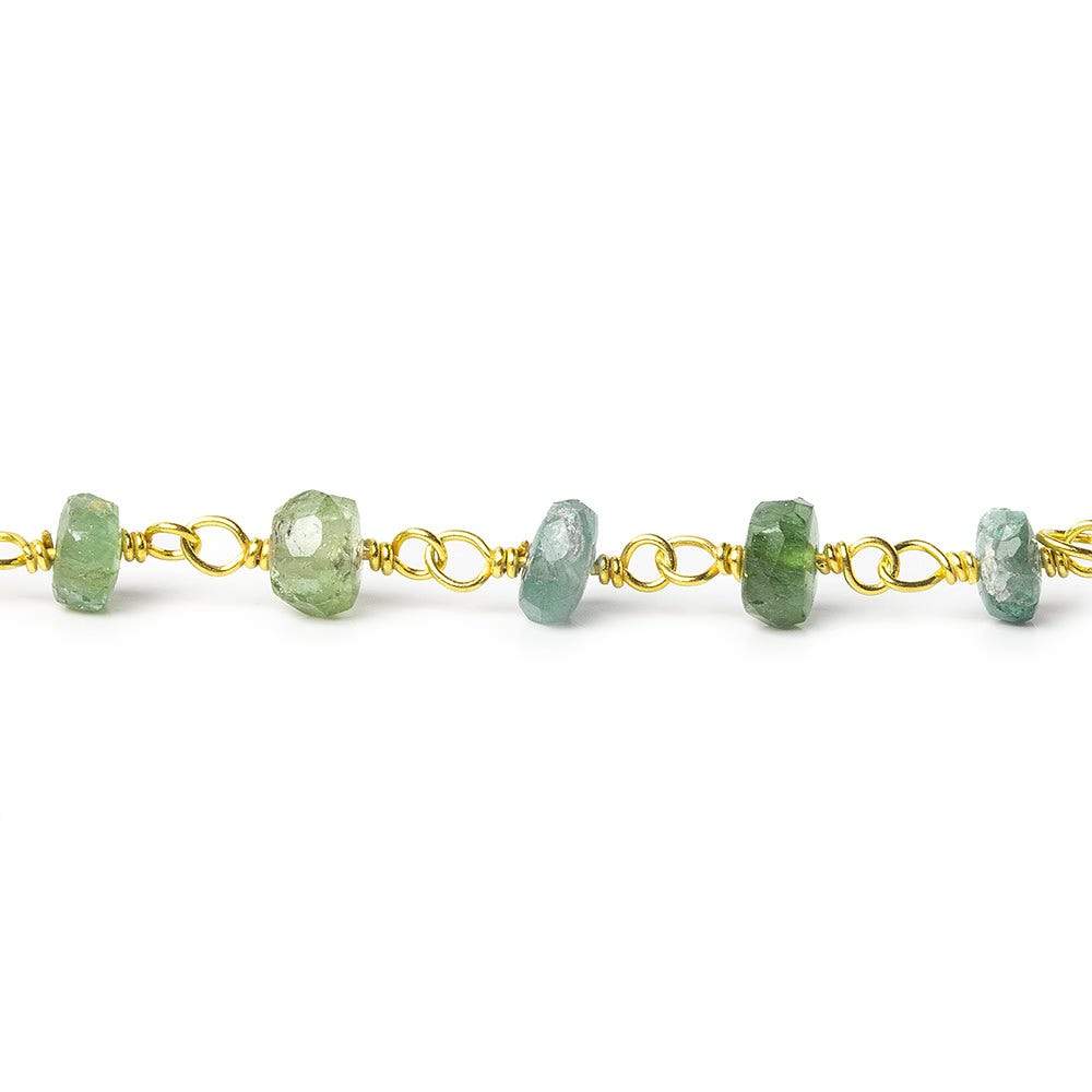 4mm Moss Aquamarine tonal faceted rondelle Vermeil Chain by the foot 40 beads AAA