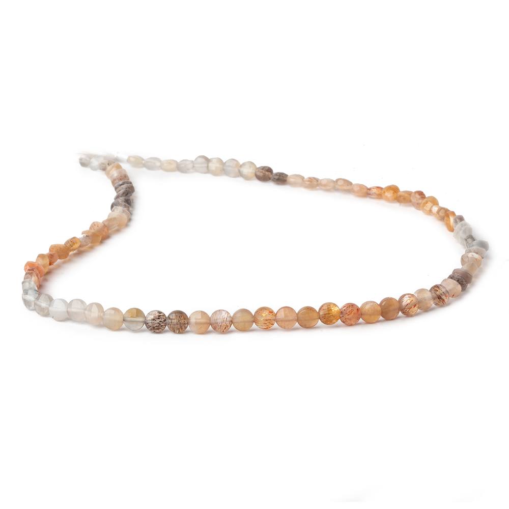 4mm Multi Color Moonstone checkerboard calibrated faceted coins 12.5 inch 85 beads AAA