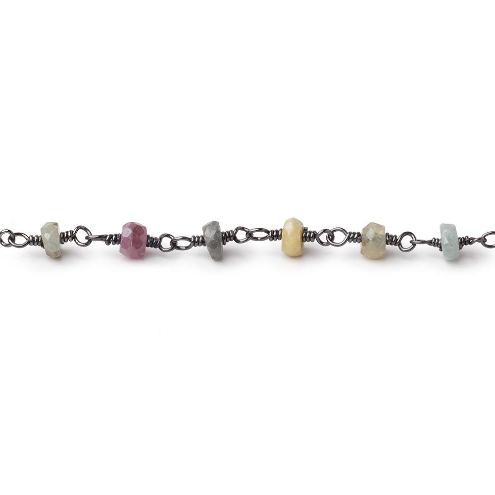 4mm Multi Color Sapphire Faceted Rondelles on Black Gold Plated Chain