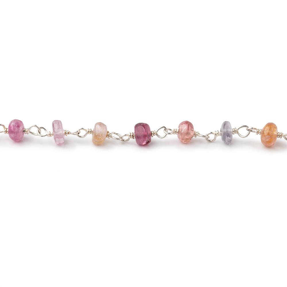 4mm Multi Color Spinel Plain Rondelles on .925 Silver Hand Wrapped Chain