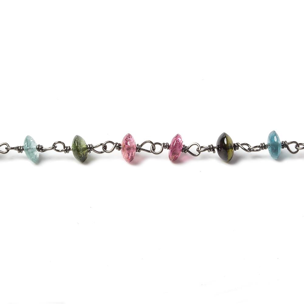 4mm Multi Color Tourmaline plain rondelle Oxidized Silver Chain by the foot 38 pieces