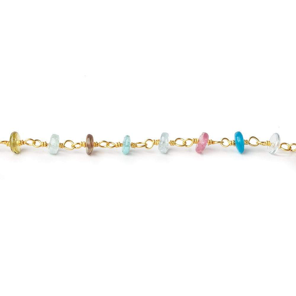 4mm Multi Gemstone Gold plated Chain by the foot