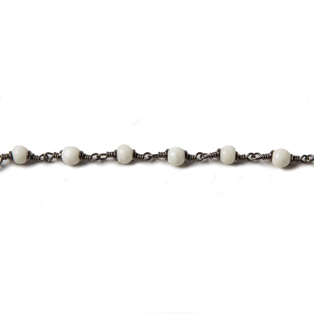 4mm Off White Bone rounds Oxidized Silver Cap and Chain by the foot 24pcs