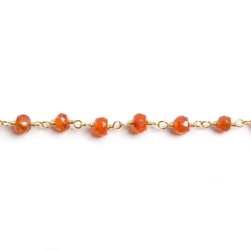 4mm Carnelian faceted rondelle Gold Chain by the foot 34 pieces