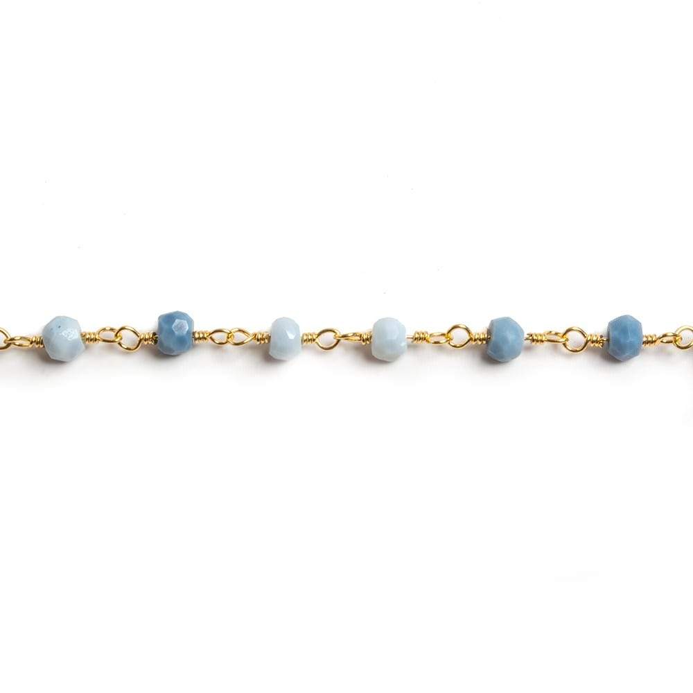 4mm Owyhee Denim Blue Opal faceted rondelle Gold Chain by the foot 34 pieces