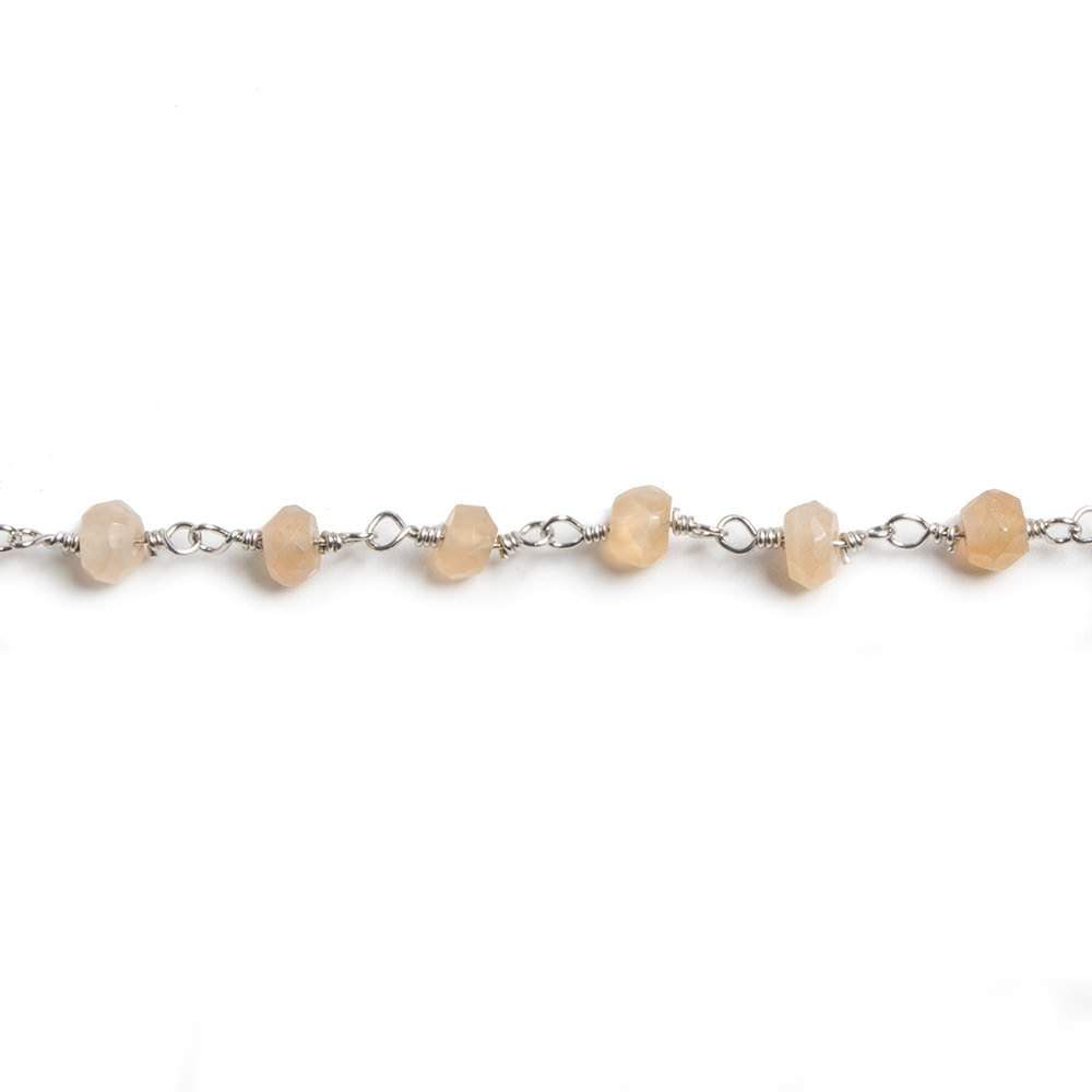 4mm Peach Moonstone faceted rondelle Silver Chain by the foot 34 pieces