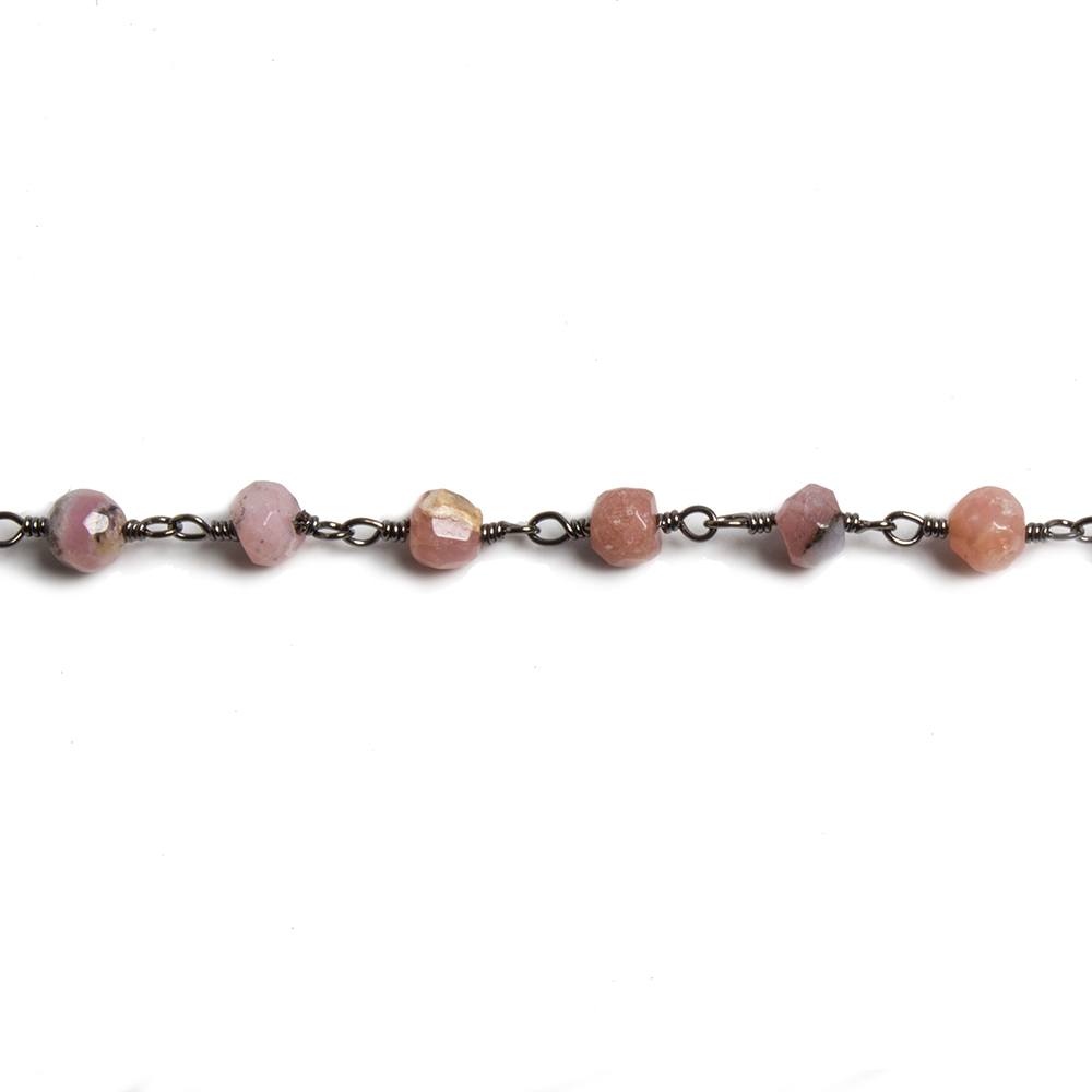 4mm Pink Peruvian Opal faceted rondelle Black Gold Chain by the foot 34 pieces
