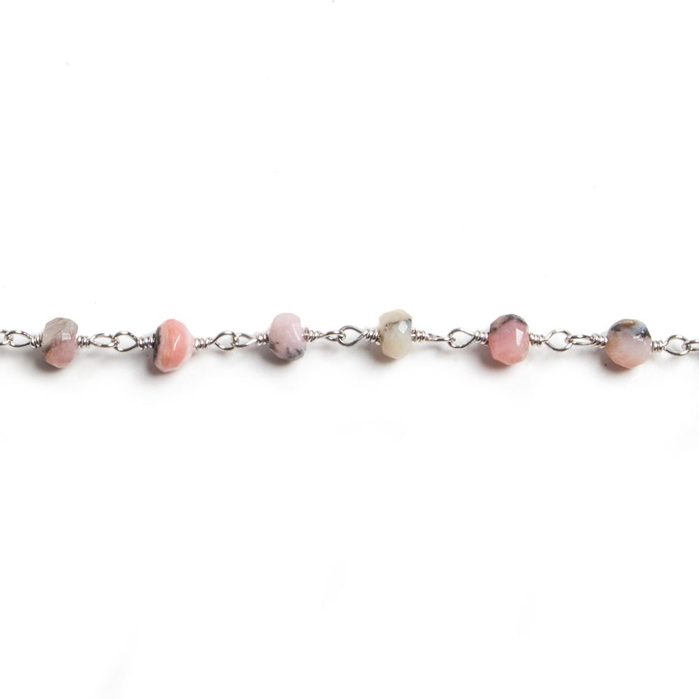4mm Pink Peruvian Opal faceted rondelle Silver Chain by the foot 34 pieces