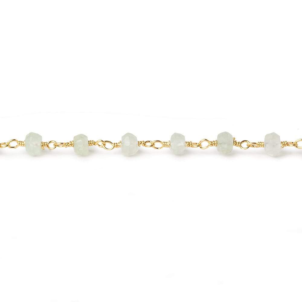 4mm Prehnite faceted rondelle Gold plated Chain by the foot 33 beads