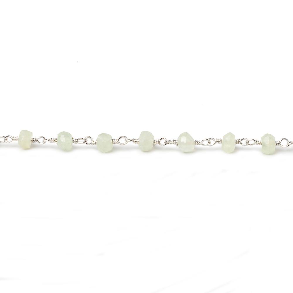 4mm Prehnite faceted rondelle Silver plated Chain by the foot 33 beads
