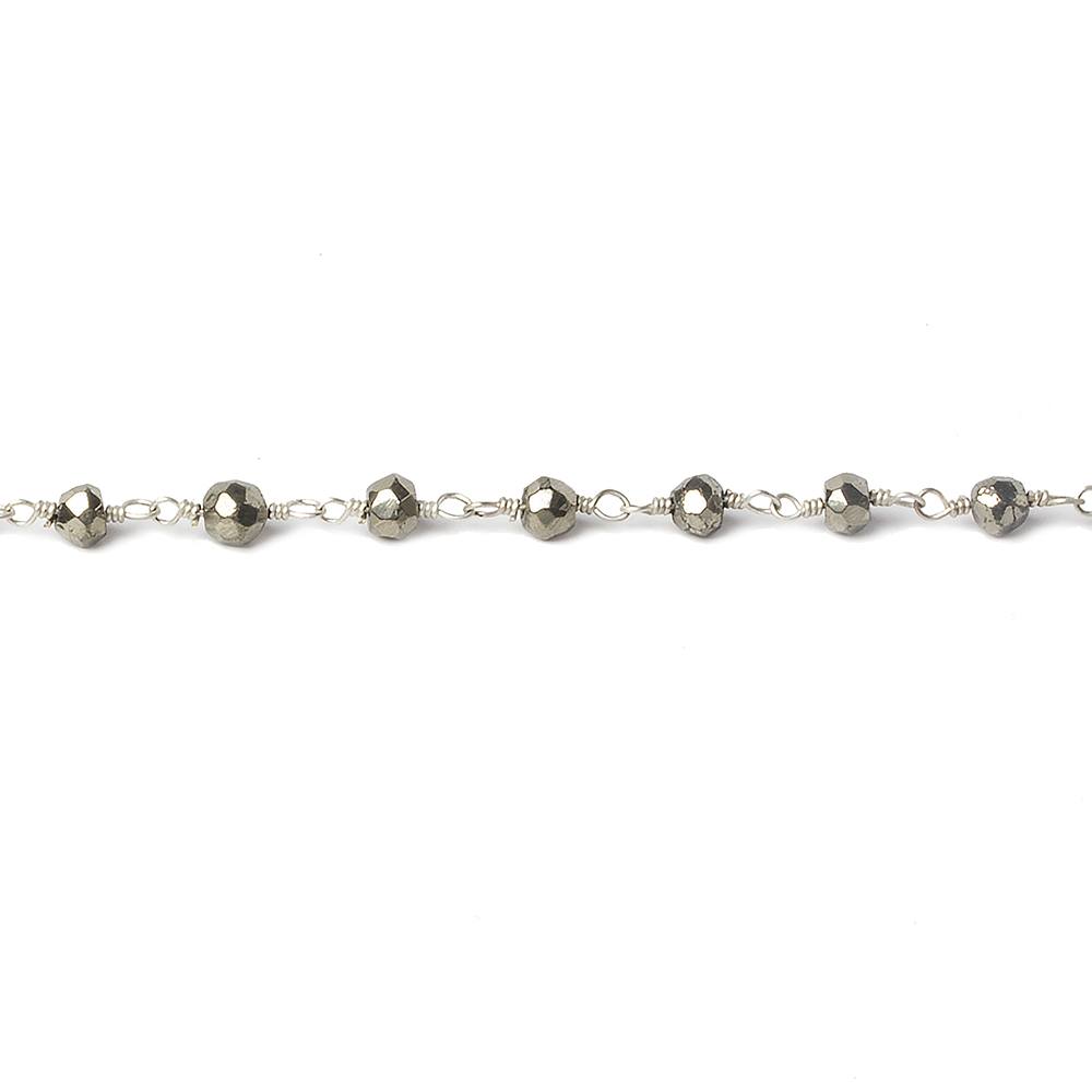 4mm Pyrite faceted rondelle Silver Chain by the foot 34 pieces
