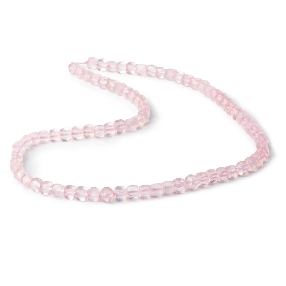 4mm Rose Quartz micro faceted cubes 12 inch 80 beads