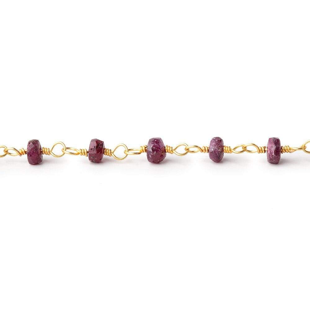4mm Ruby faceted rondelle Gold Plated Chain by the foot 32 pieces