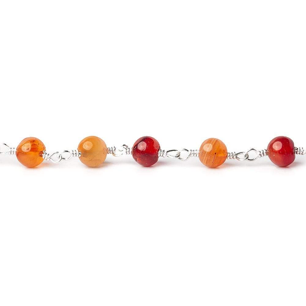 4mm Shaded Carnelian plain rounds Silver plated Wire Wrapped Chain