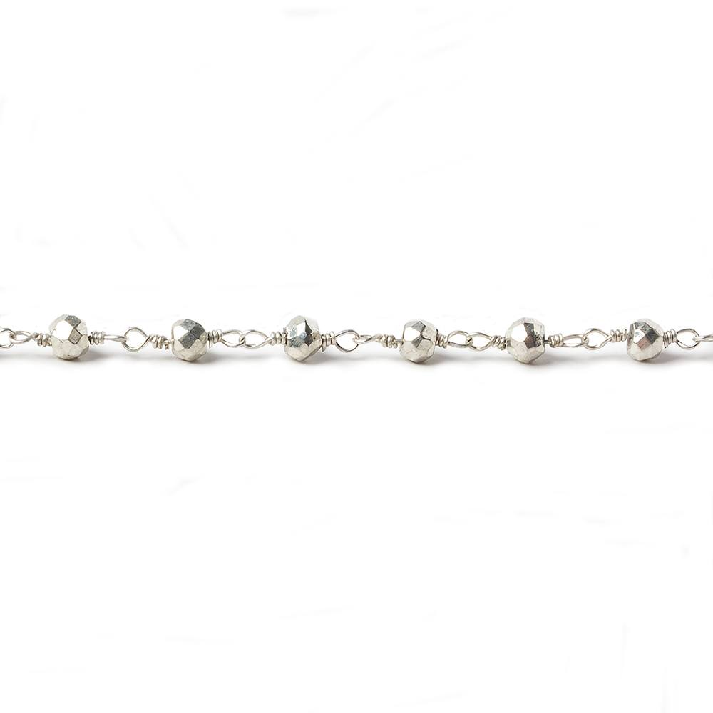 4mm Silver plated Pyrite faceted rondelle Silver Chain by the foot 38 pieces