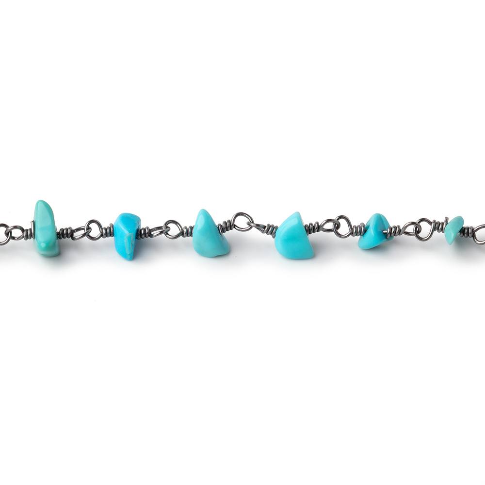 4mm Sleeping Beauty Turquoise Chips on .925 Black Gold Chain by the Foot 38 beads