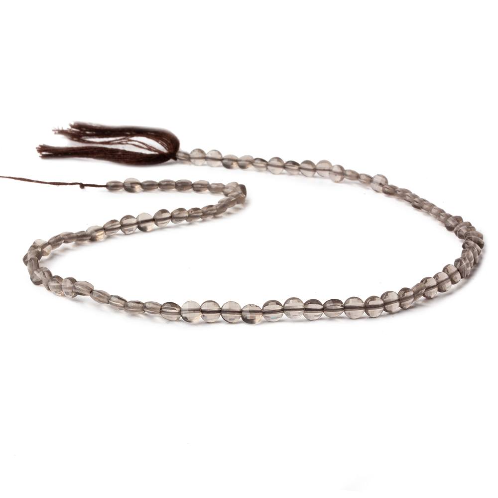 4mm Smoky Quartz checkerboard calibrated faceted coins 12.5 inch 85 beads AAA