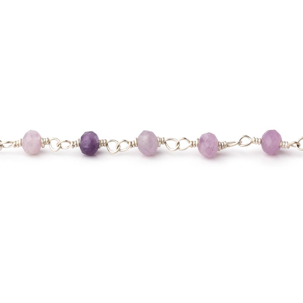 4mm Sugilite Micro Faceted Rondelles on Silver Plated Chain