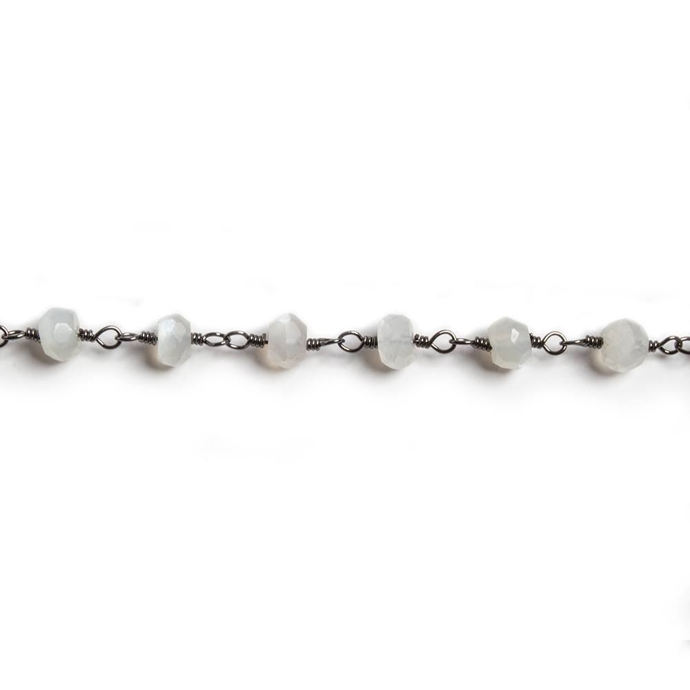 4mm White Moonstone faceted rondelle Black Gold Chain by the foot 34 pieces
