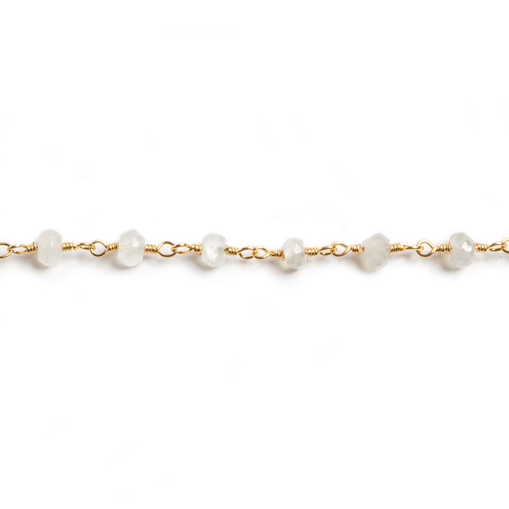 4mm White Moonstone faceted rondelle Gold Chain 34 pieces