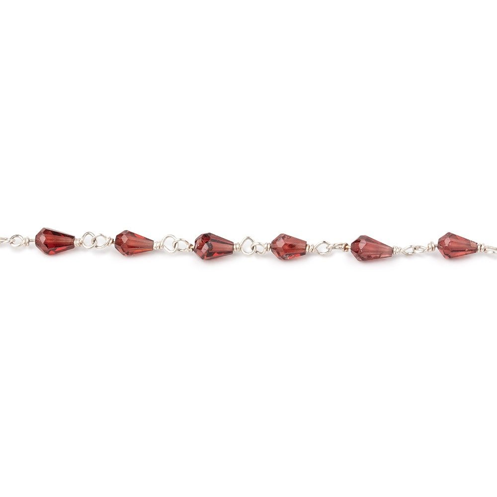 4x3-5x3.5mm Garnet Faceted Tear Drop Beads on .925 Silver Chain