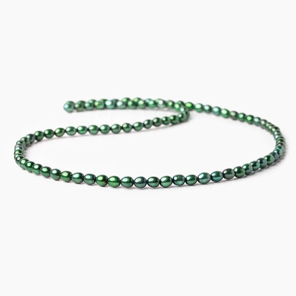 4x3mm Emerald Green Straight Drilled Oval Freshwater Pearl 15 inch 94 pcs