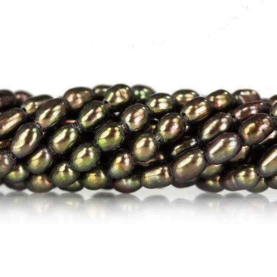 4x3mm Olive Green Straight Drilled Oval Freshwater Pearls 15.5 inch 99 pieces