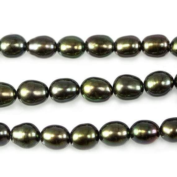 4x3mm Olive Green Straight Drilled Oval Freshwater Pearls Lot of 3 Strands