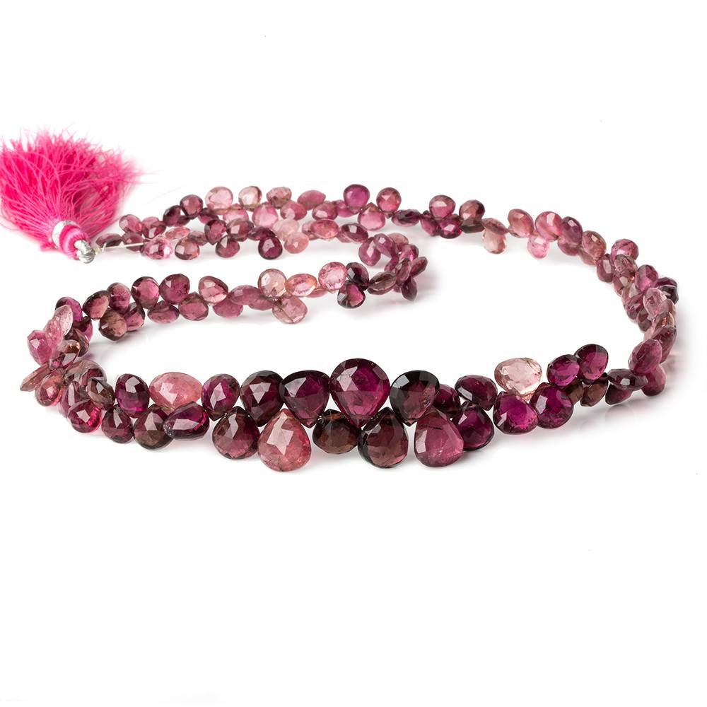 3.5-9mm Shaded Rubellite Tourmaline faceted hearts 17 inch 148 beads AAA